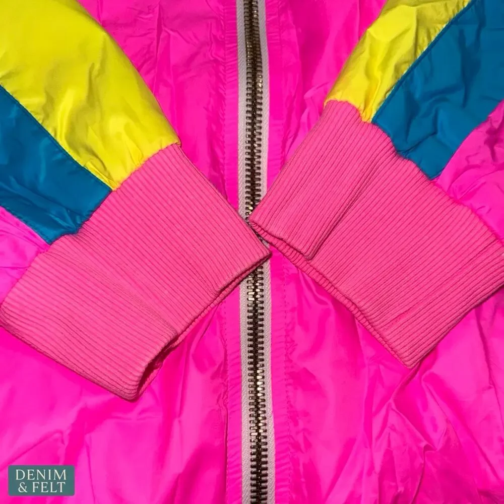Aviator Nation Neon Pink Windbreaker Jacket Retro Surf Colorblock‎ Men Large